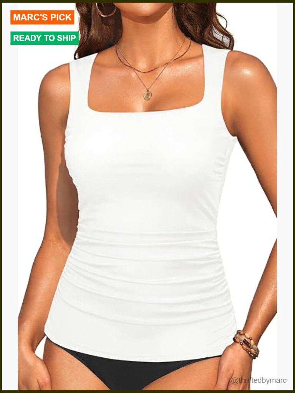 Women Tankini Swim Top Tummy Control Square Neck Bathing Suit Top Slimming No
